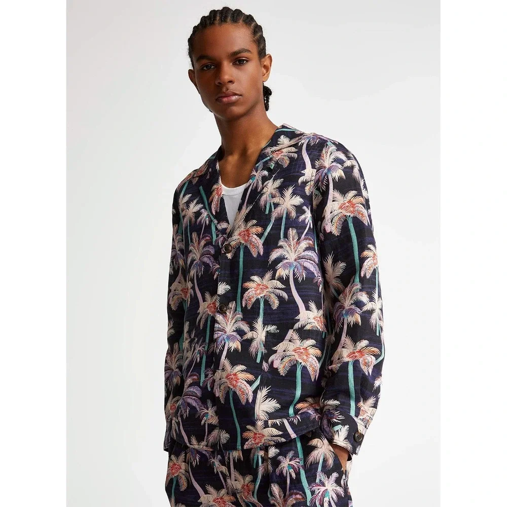 Scotch & Soda Colourful Palm Tree Lightweight Jacket size Medium Linen Half Line